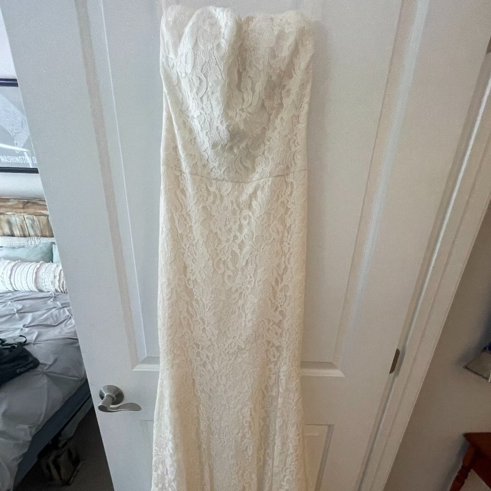 Mikaella Bridal Style 1661 – Antique Champagne Lace Wedding Dress (Size 6)